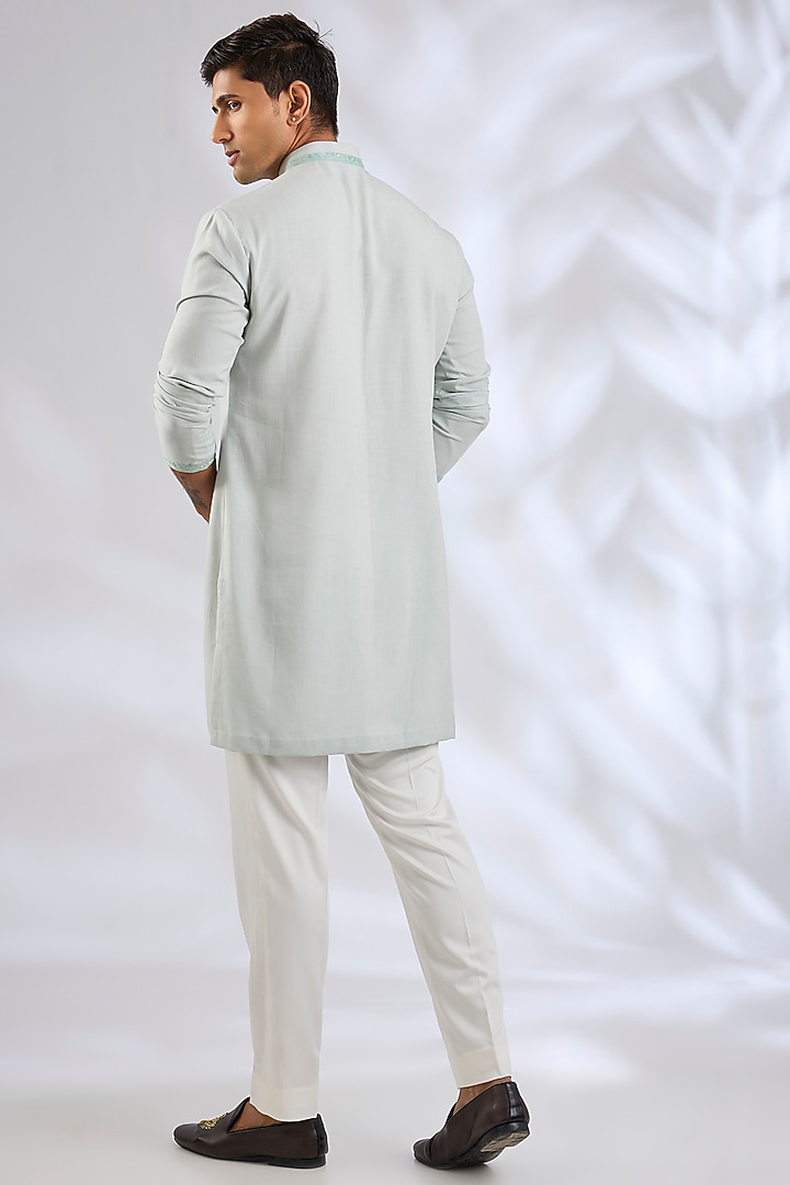 Powder Blue Silk Bundi Jacket Set by Qbik Men at Pernia's Pop Up Shop