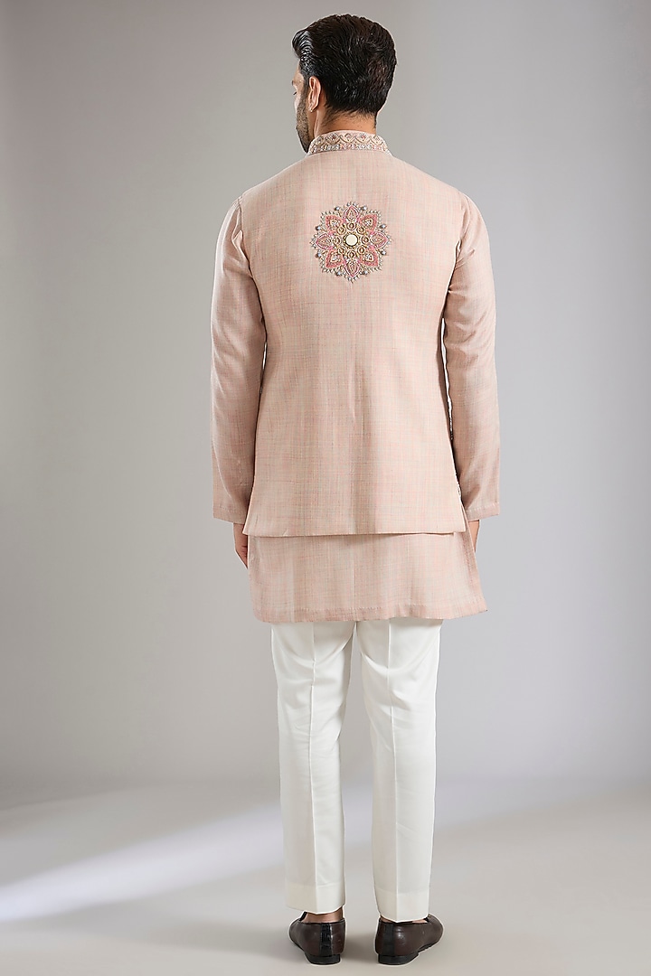 Blush Silk Bundi Jacket Set by Qbik Men at Pernia's Pop Up Shop