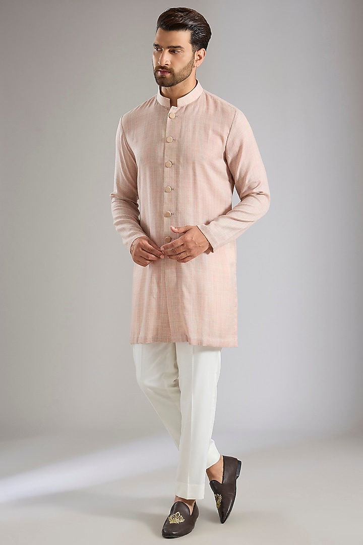 Blush Silk Bundi Jacket Set by Qbik Men at Pernia's Pop Up Shop