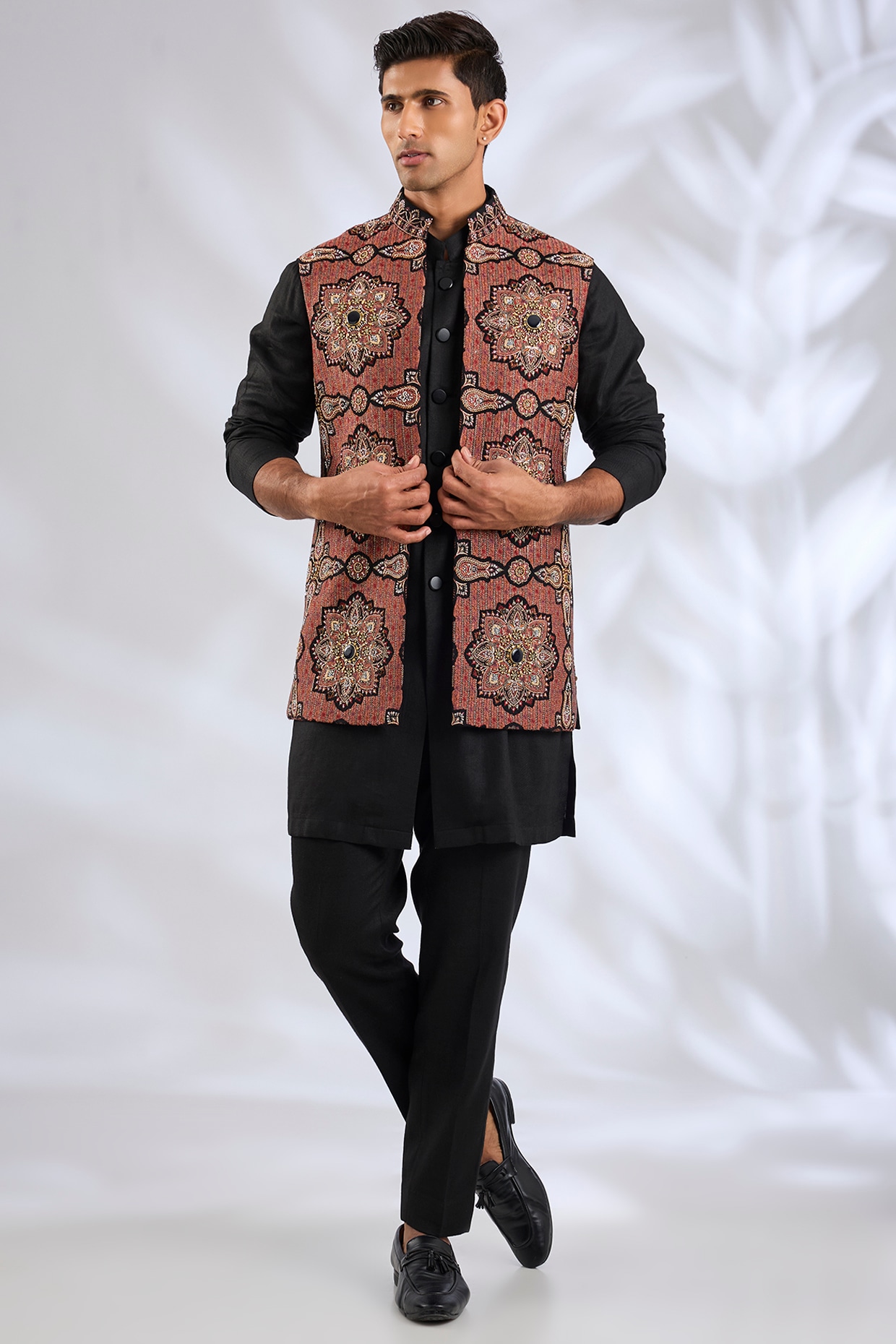 Qbik Black Silk Bundi Jacket Set