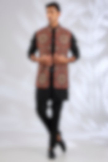 Black Silk Bundi Jacket Set by Qbik Men at Pernia's Pop Up Shop