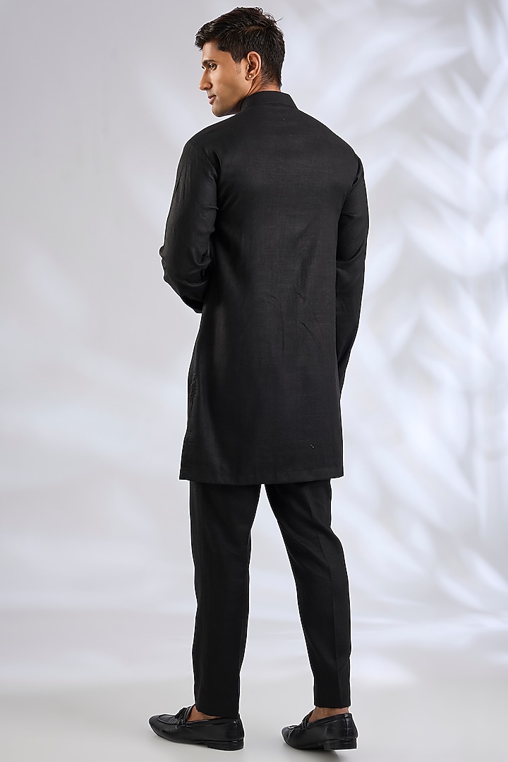 Black Silk Bundi Jacket Set by Qbik Men at Pernia's Pop Up Shop