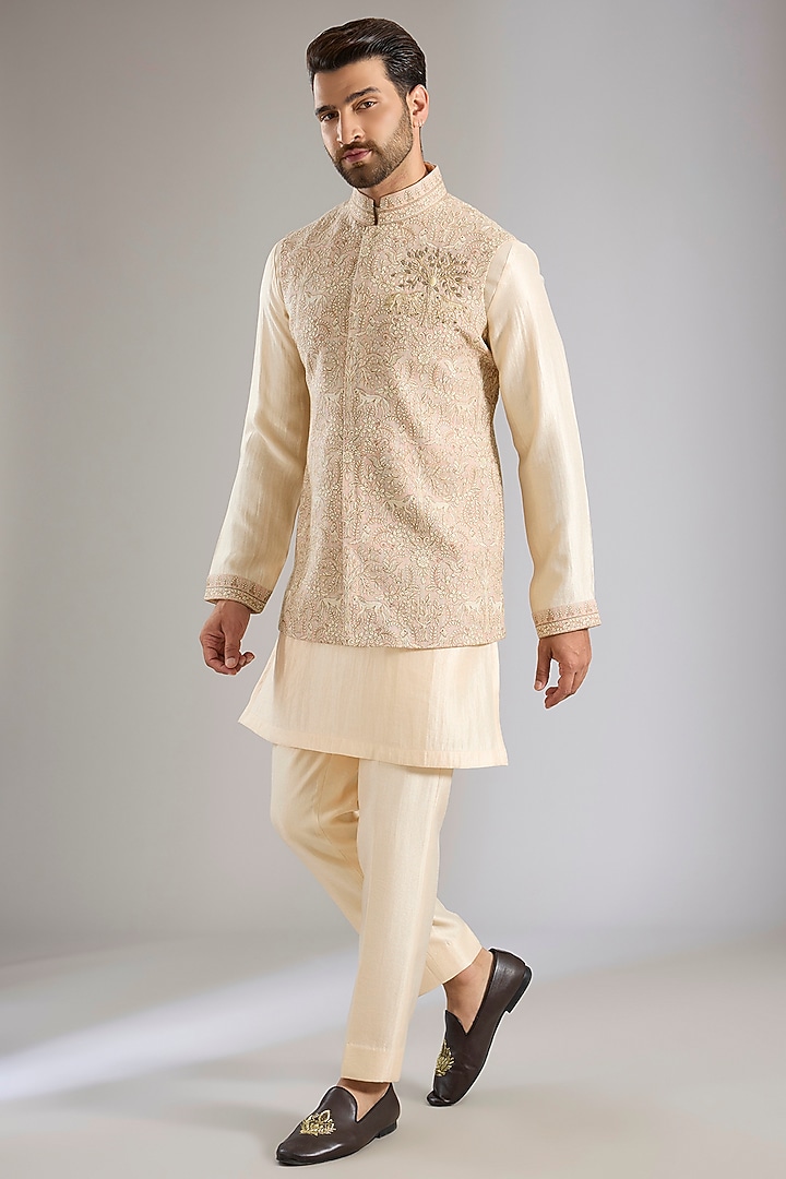 Blush Silk Bundi Jacket Set by Qbik Men at Pernia's Pop Up Shop