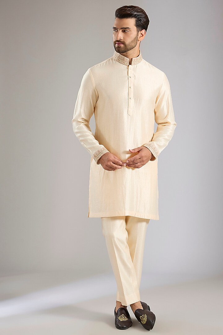 Blush Silk Bundi Jacket Set by Qbik Men at Pernia's Pop Up Shop