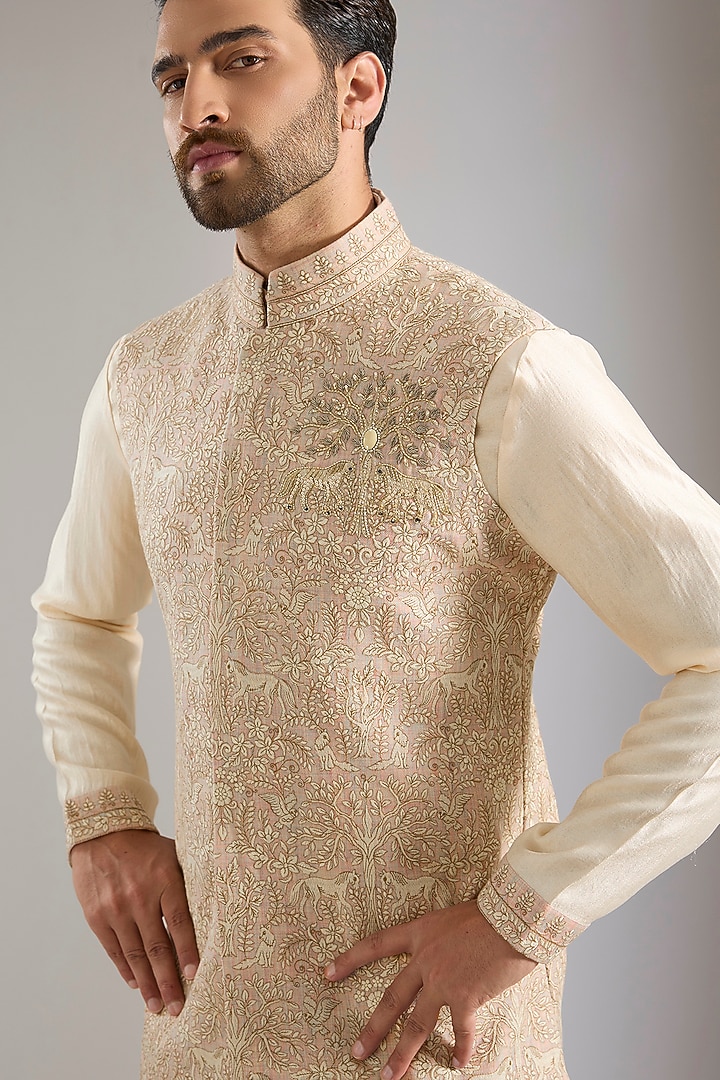 Blush Silk Bundi Jacket Set by Qbik Men at Pernia's Pop Up Shop