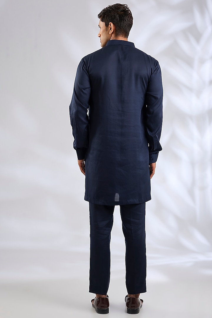 Navy Blue Silk Bundi Jacket Set by Qbik Men at Pernia's Pop Up Shop