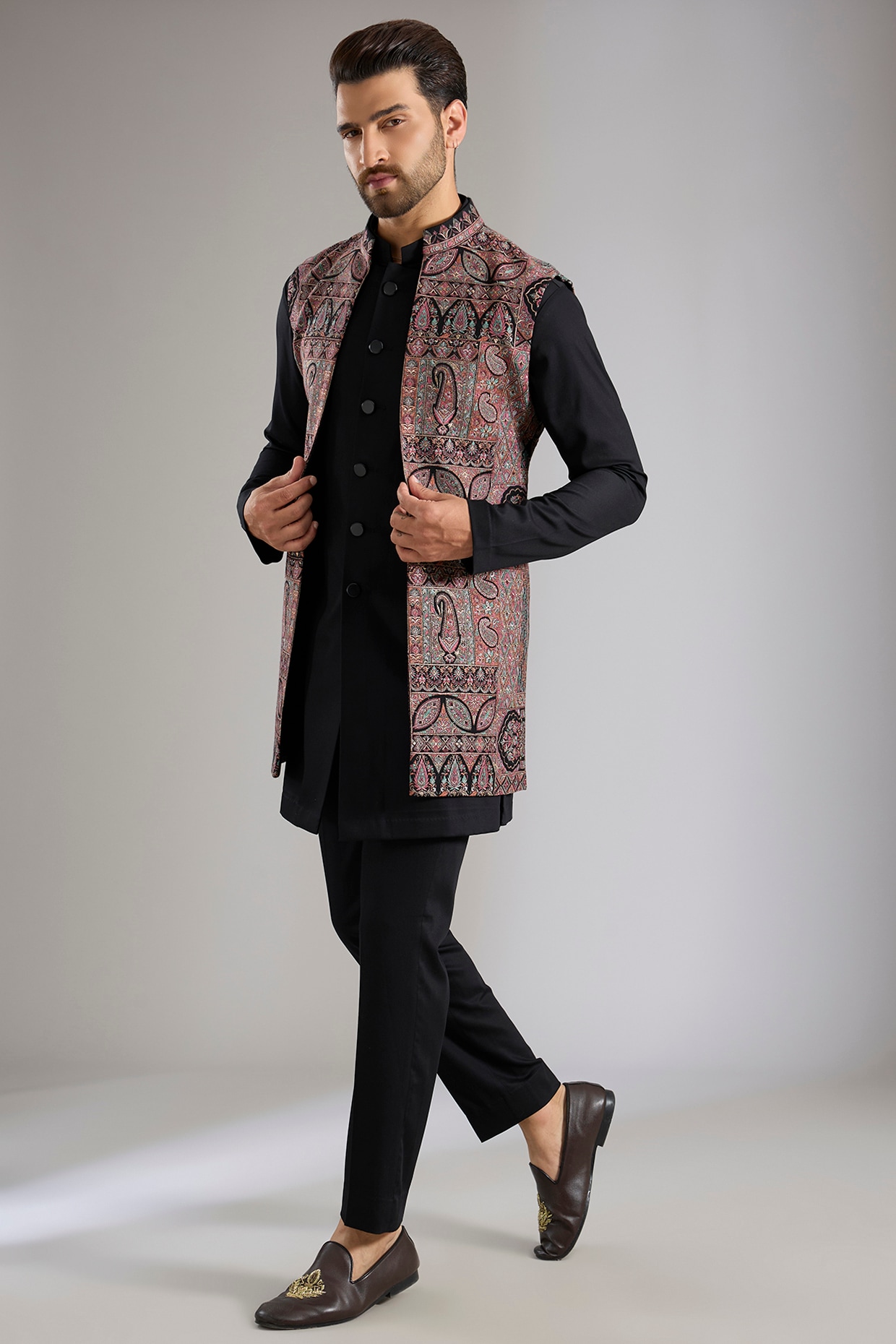Qbik Black Silk Jacket Set