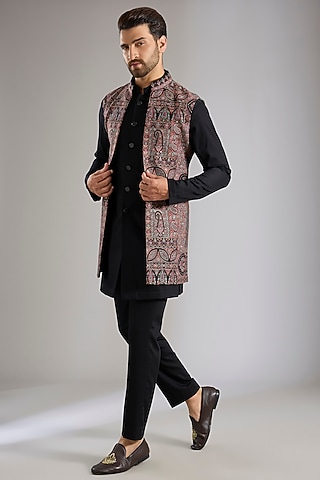 Black Silk Jacket Set by Qbik Men