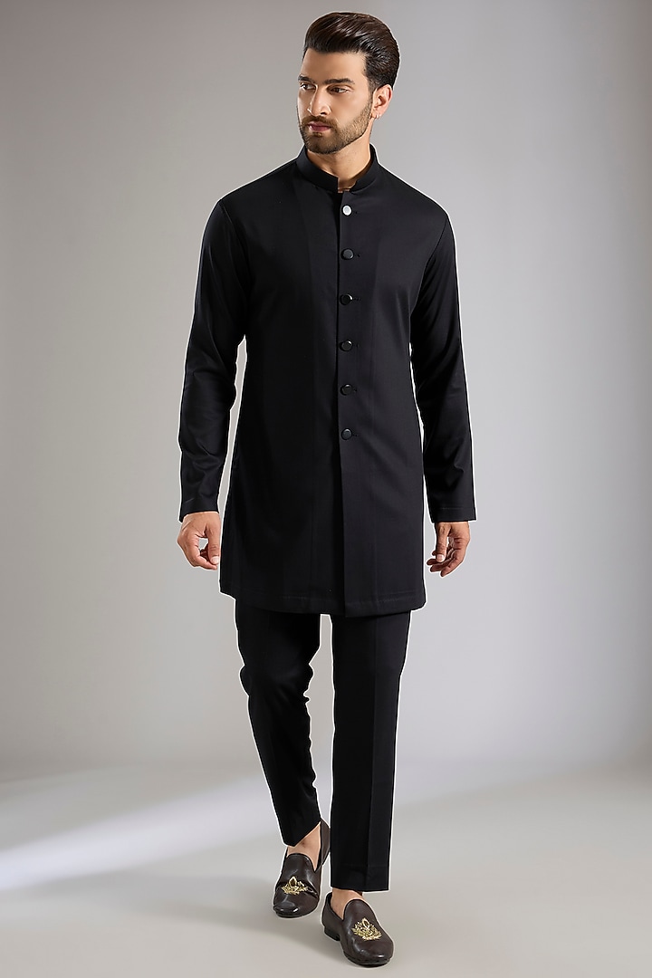 Black Silk Jacket Set by Qbik Men at Pernia's Pop Up Shop