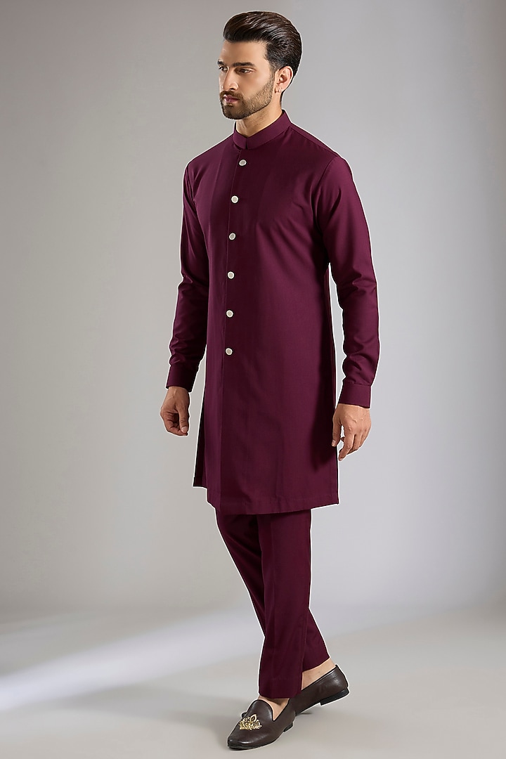 Wine Silk Wedding Indowestern Set by Qbik Men at Pernia's Pop Up Shop
