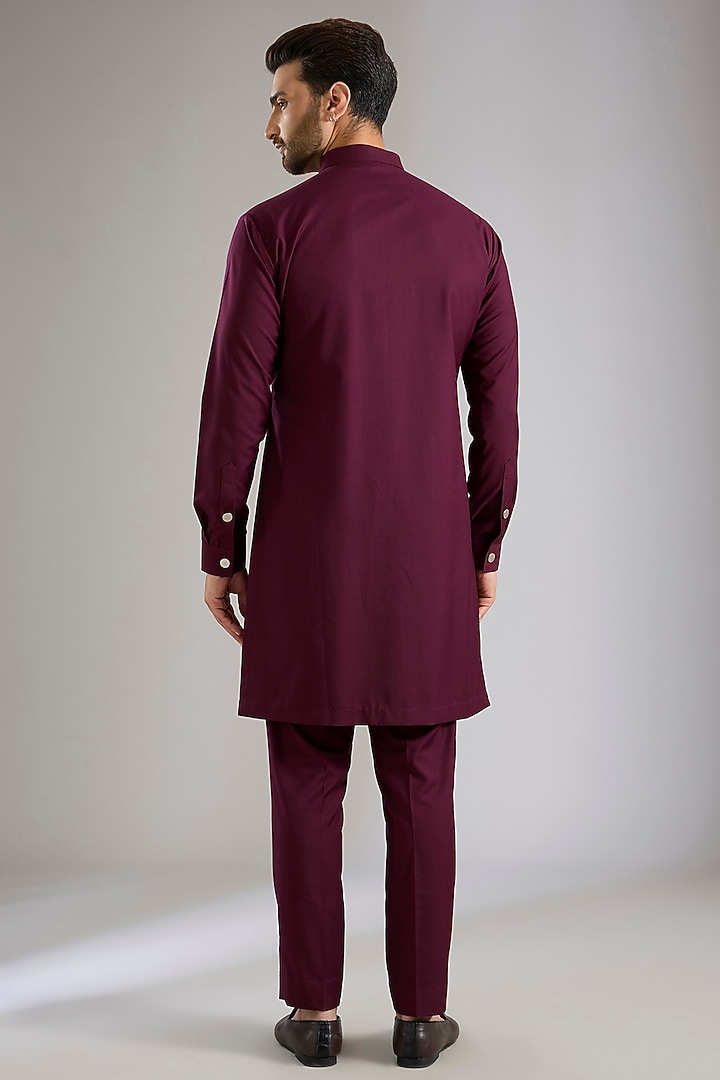 Wine Silk Wedding Indowestern Set by Qbik Men at Pernia's Pop Up Shop