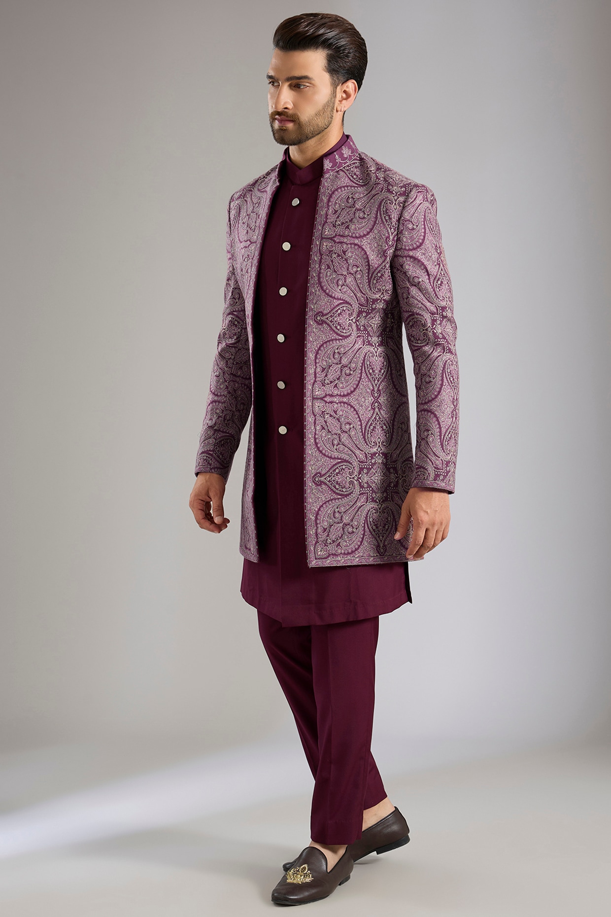 Qbik Wine Silk Indowestern Set