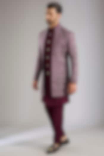 Wine Silk Groom Indowestern Set by Qbik Men at Pernia's Pop Up Shop