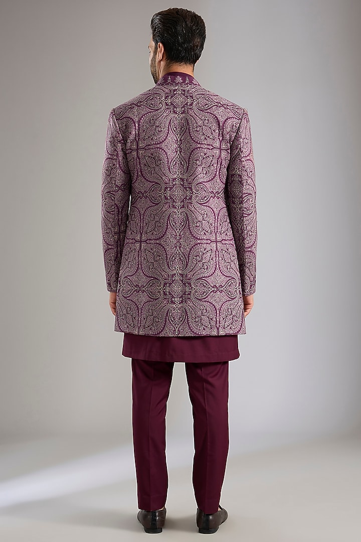 Wine Silk Groom Indowestern Set by Qbik Men at Pernia's Pop Up Shop