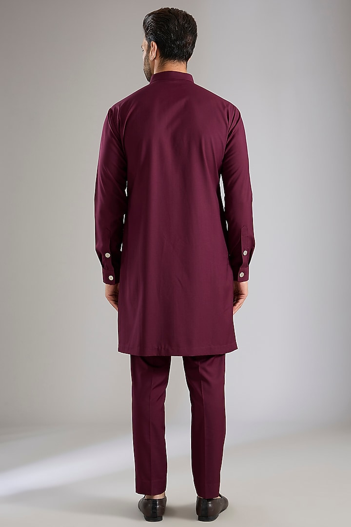 Wine Silk Groom Indowestern Set by Qbik Men at Pernia's Pop Up Shop