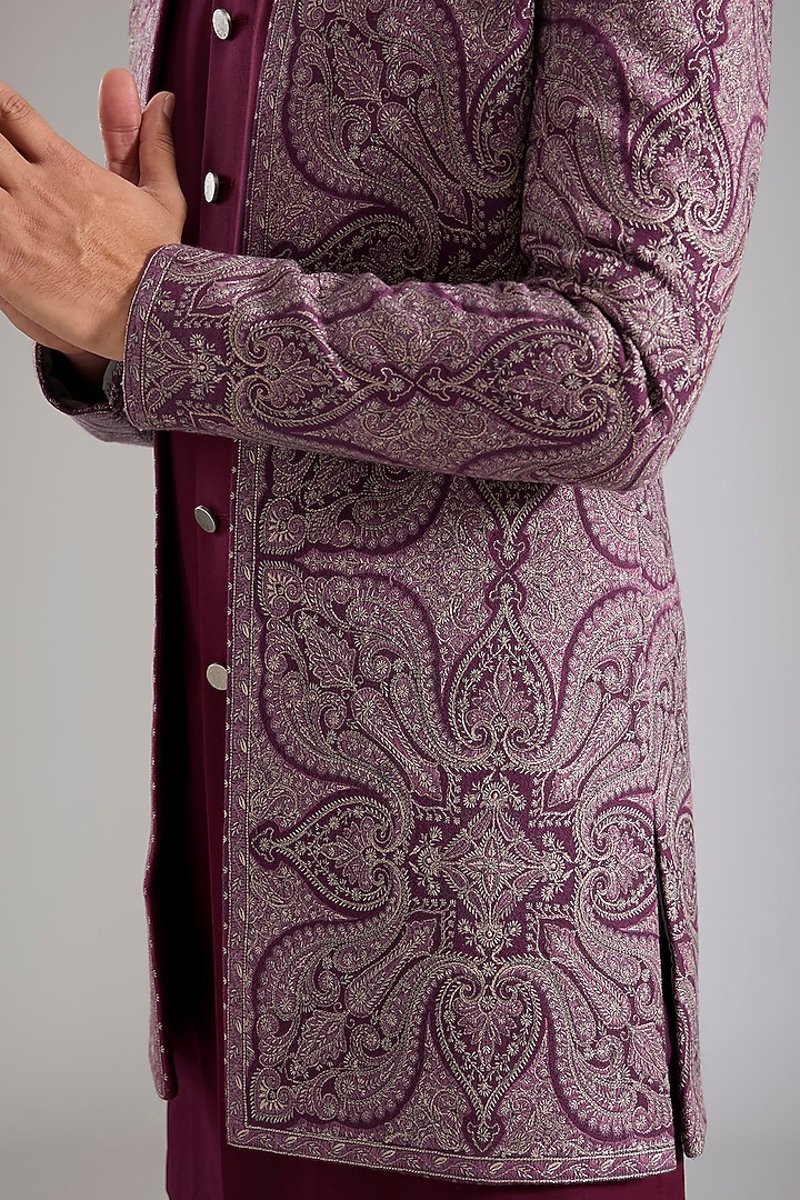 Wine Silk Groom Indowestern Set by Qbik Men at Pernia's Pop Up Shop