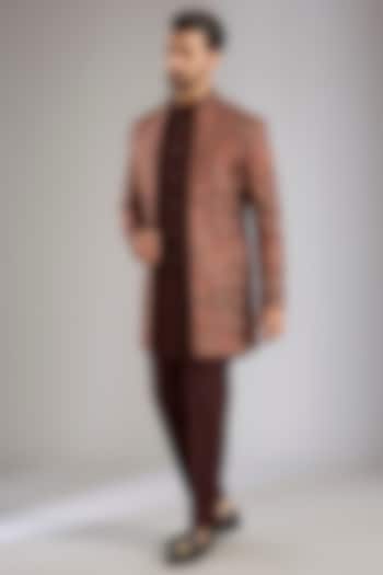 Brown Silk Bundi Jacket Set by Qbik Men at Pernia's Pop Up Shop