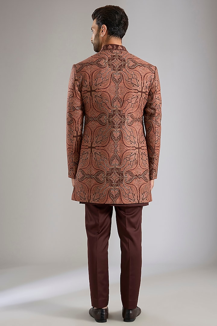 Brown Silk Bundi Jacket Set by Qbik Men at Pernia's Pop Up Shop