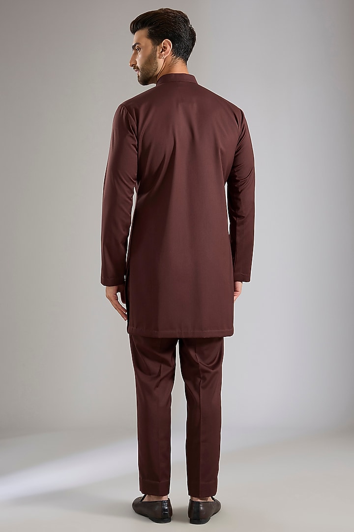 Brown Silk Bundi Jacket Set by Qbik Men at Pernia's Pop Up Shop