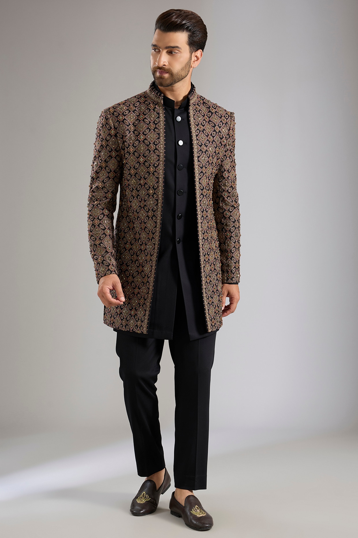 Qbik Black Silk Indowestern Set