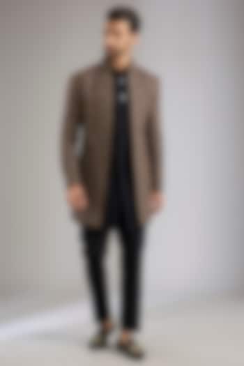 Black Silk Groom Indowestern Set by Qbik Men at Pernia's Pop Up Shop