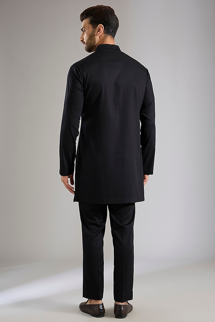 Black Silk Groom Indowestern Set by Qbik Men at Pernia's Pop Up Shop