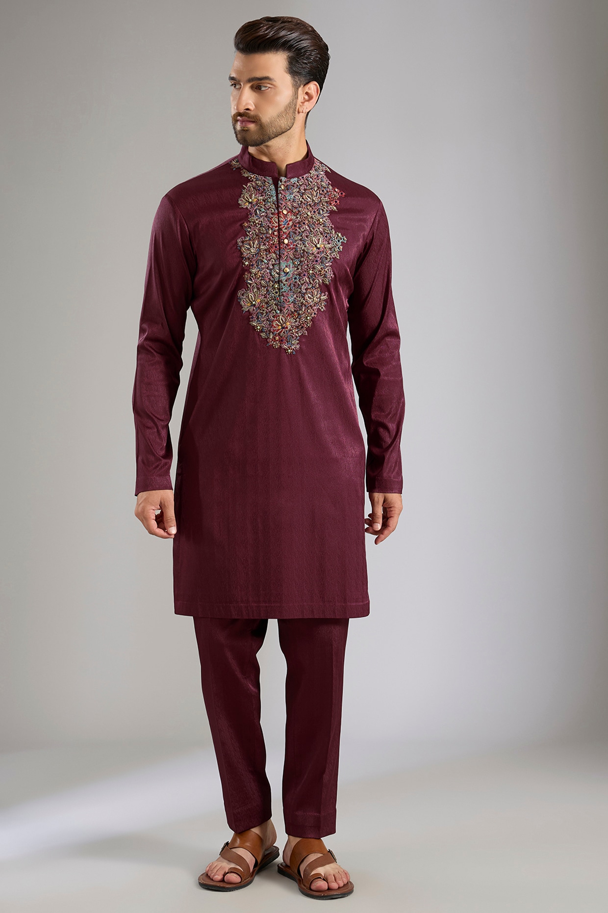 Qbik Wine Silk Kurta Set
