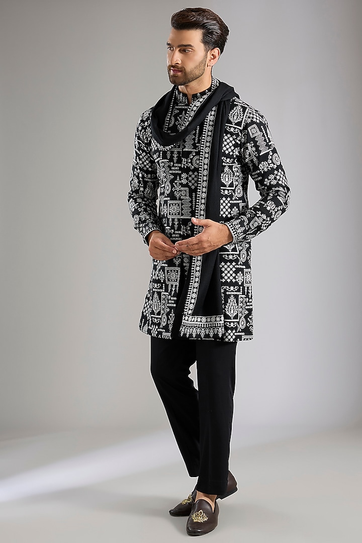 Black Silk Kurta Set by Qbik Men at Pernia's Pop Up Shop