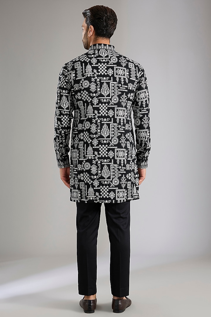 Black Silk Kurta Set by Qbik Men at Pernia's Pop Up Shop