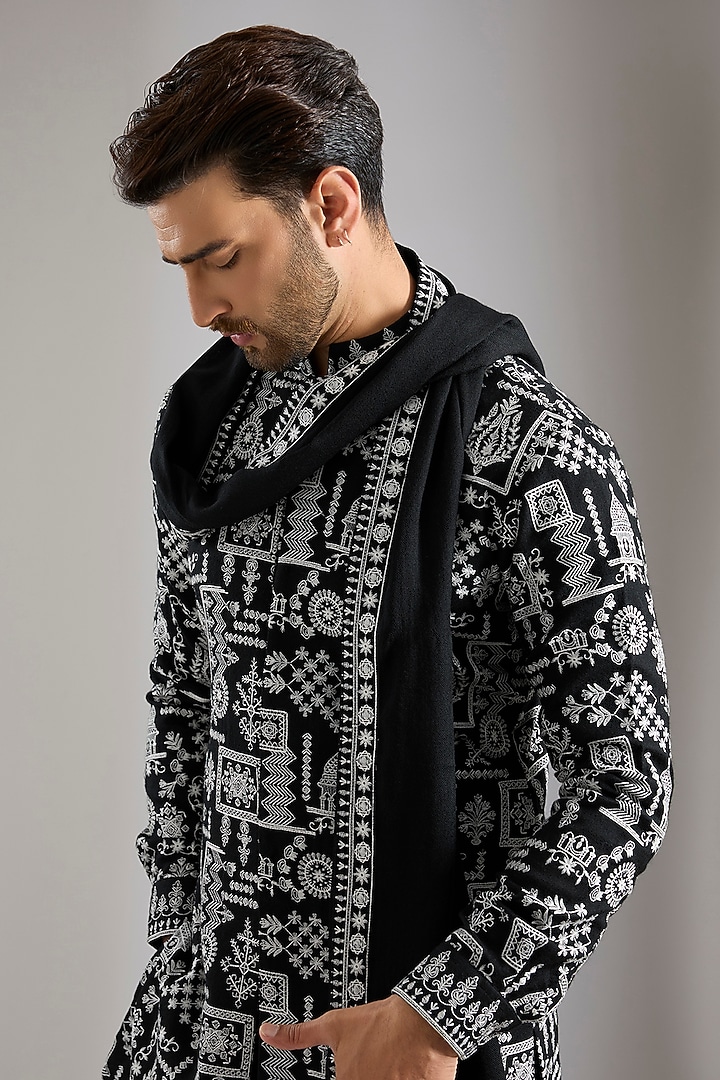 Black Silk Kurta Set by Qbik Men at Pernia's Pop Up Shop