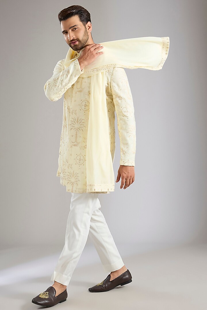 Ivory Silk Kurta Set by Qbik Men at Pernia's Pop Up Shop