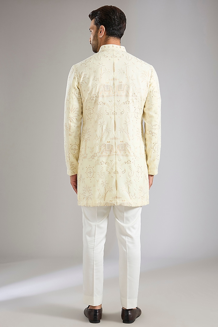 Ivory Silk Kurta Set by Qbik Men at Pernia's Pop Up Shop