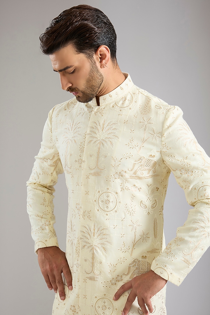 Ivory Silk Kurta Set by Qbik Men at Pernia's Pop Up Shop