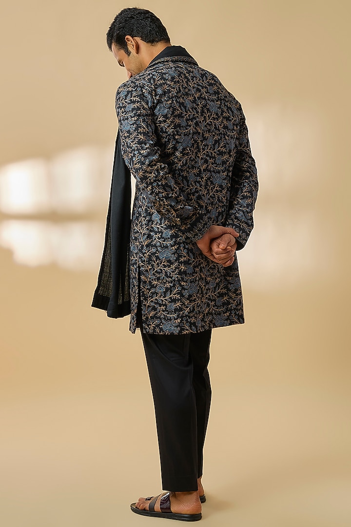 Black Pashmina Silk Embroidered Kurta Set by Qbik Men at Pernia's Pop Up Shop