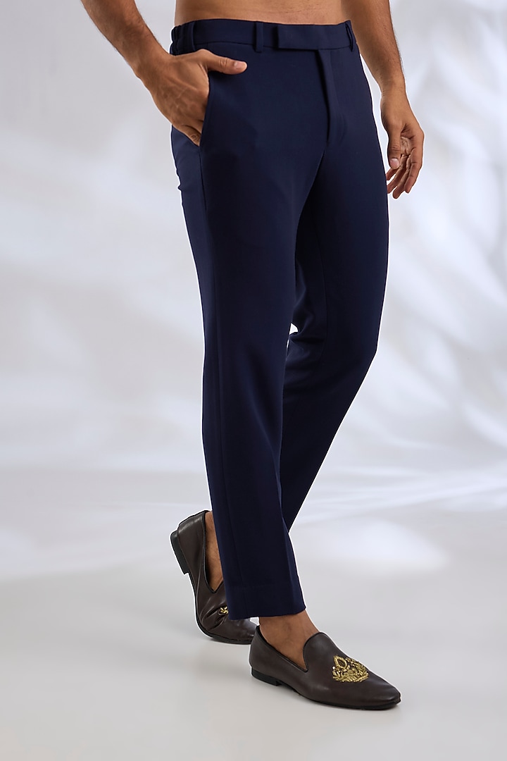 Navy Blue Pashmina Silk Embroidered Kurta Set by Qbik Men at Pernia's Pop Up Shop