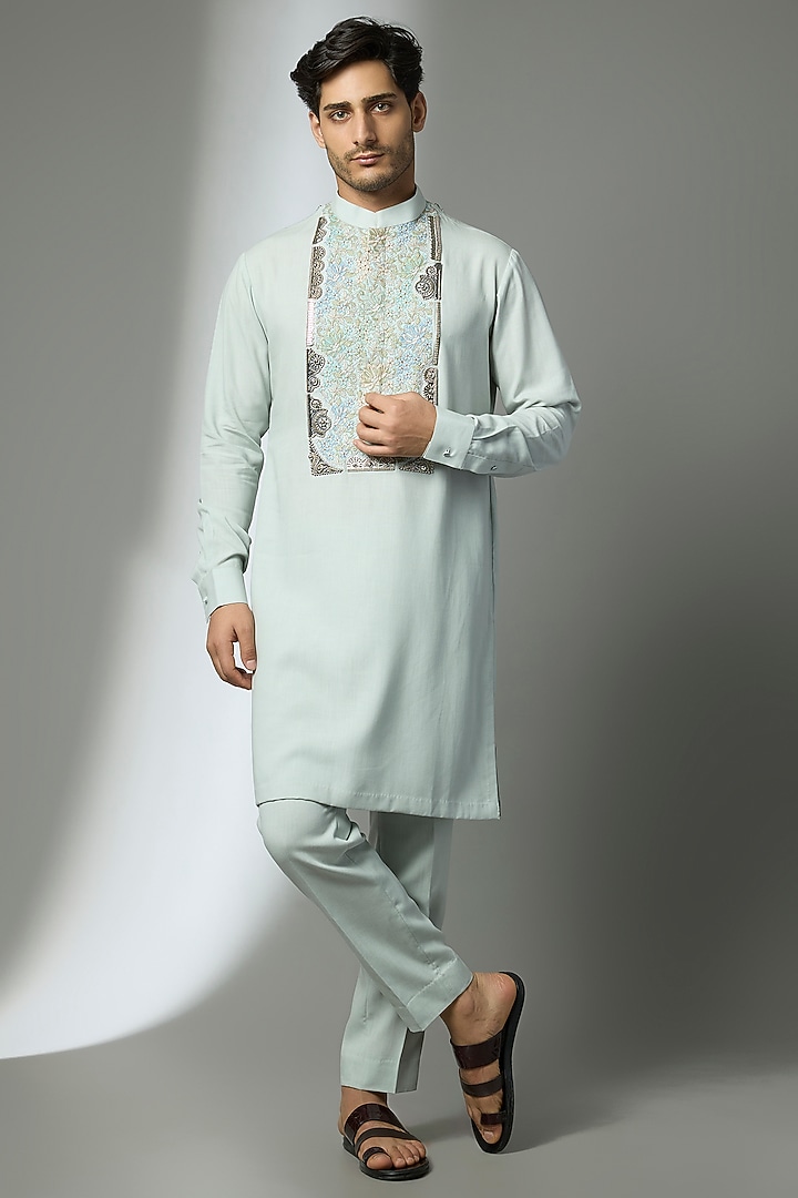 Aqua Blue Tencel Kurta Set by Qbik Men at Pernia's Pop Up Shop
