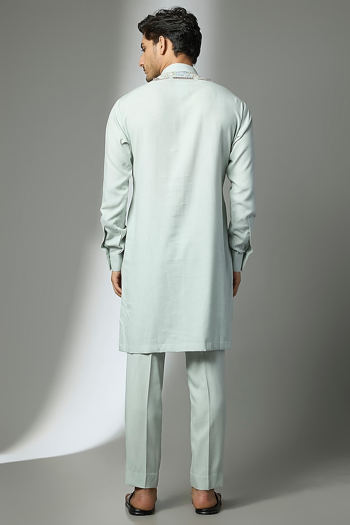 Aqua Blue Tencel Kurta Set by Qbik Men at Pernia's Pop Up Shop