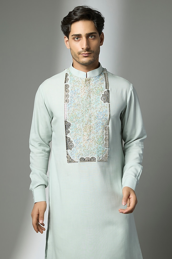 Aqua Blue Tencel Kurta Set by Qbik Men at Pernia's Pop Up Shop