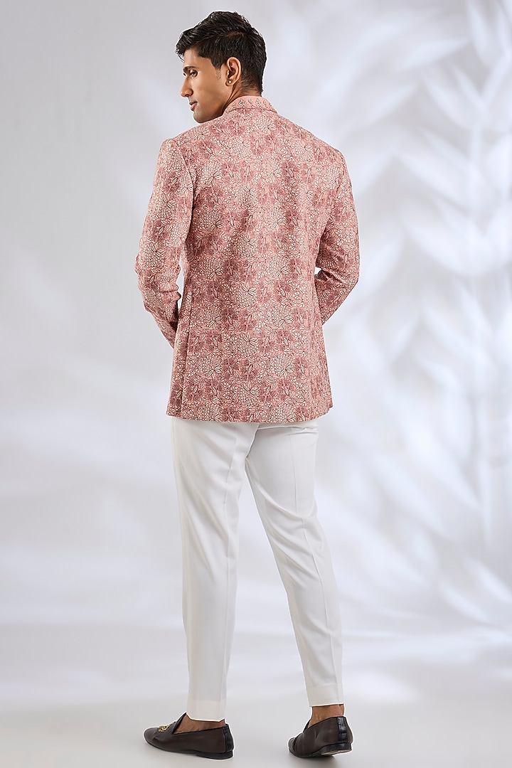 Pink Raw Silk Zari Embroidered Groom Bandhgala Set by Qbik Men at Pernia's Pop Up Shop
