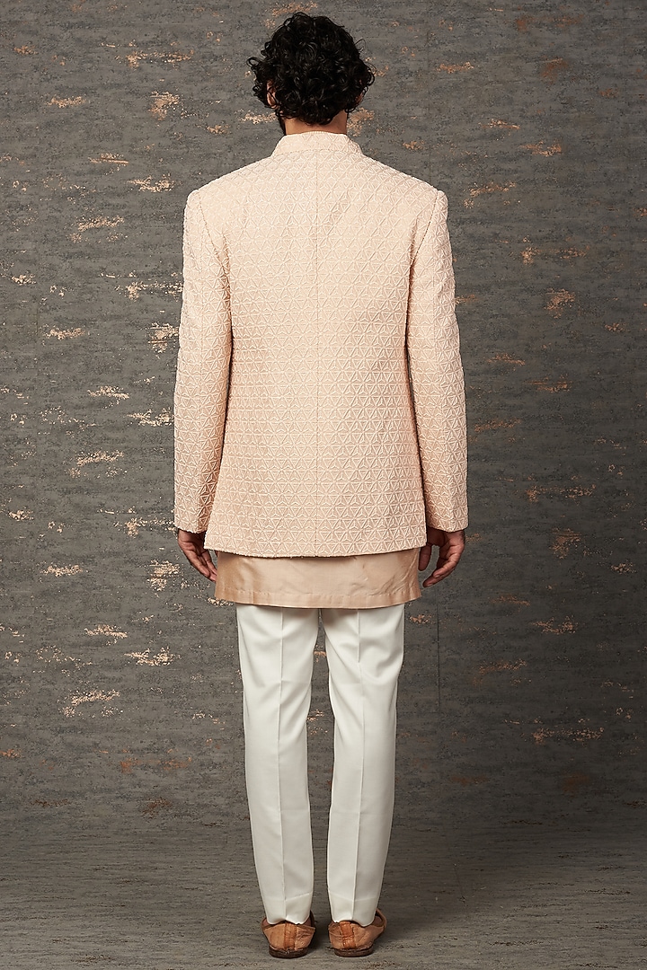 Peach Silk Indo Western Jacket Set by Qbik Men at Pernia's Pop Up Shop