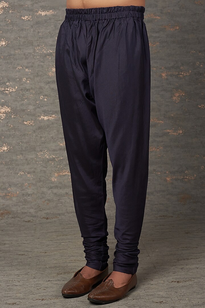 Navy Blue Viscose Wool Patchwork Kurta Set by Qbik Men at Pernia's Pop Up Shop