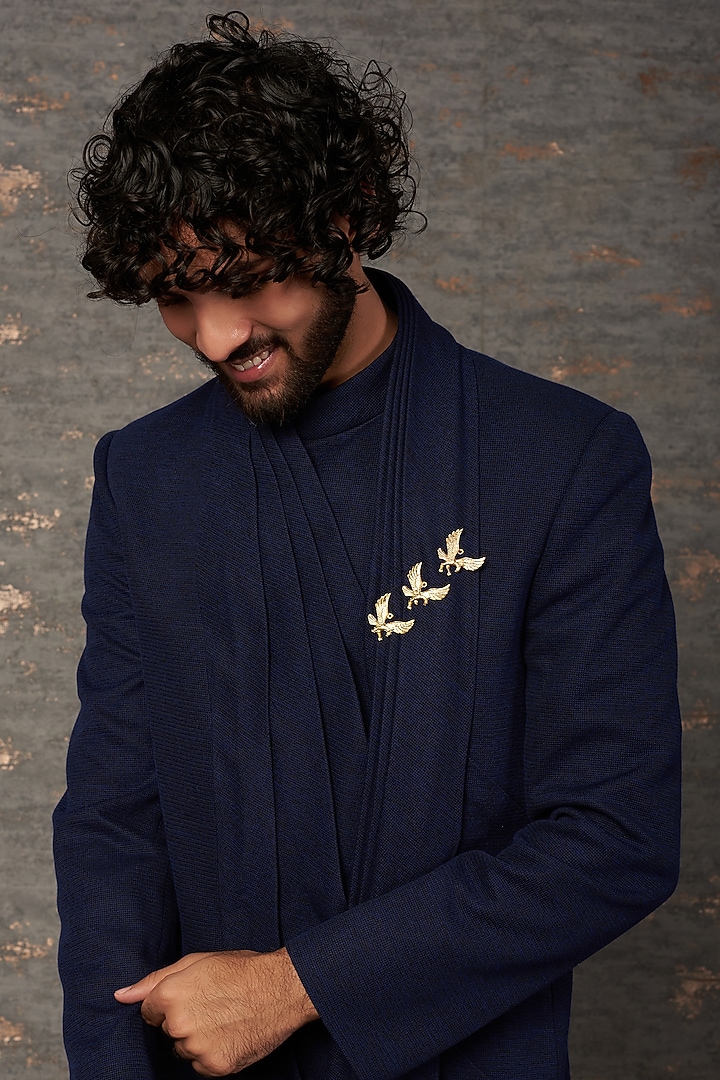 Blue Hosiery Embellished Jacket Set by Qbik Men at Pernia's Pop Up Shop