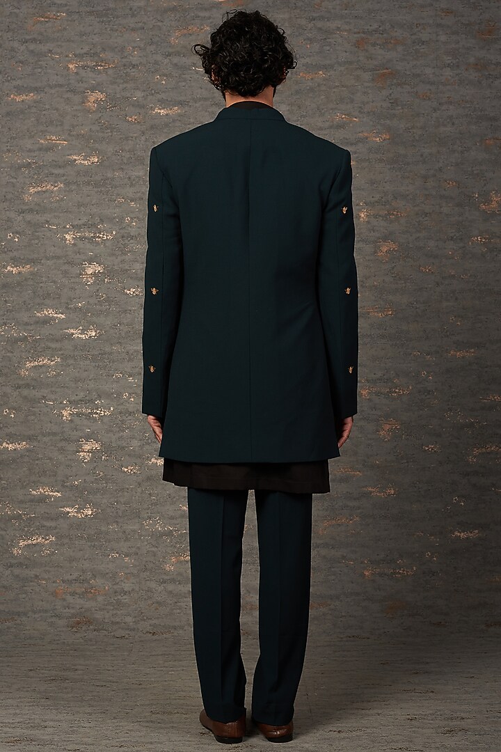 Green Wool Embroidered Indo Western Set by Qbik Men at Pernia's Pop Up Shop