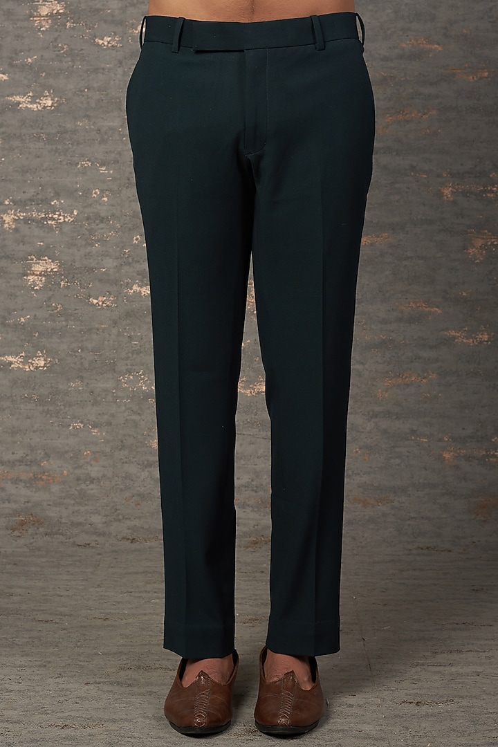 Green Wool Embroidered Indo Western Set by Qbik Men at Pernia's Pop Up Shop