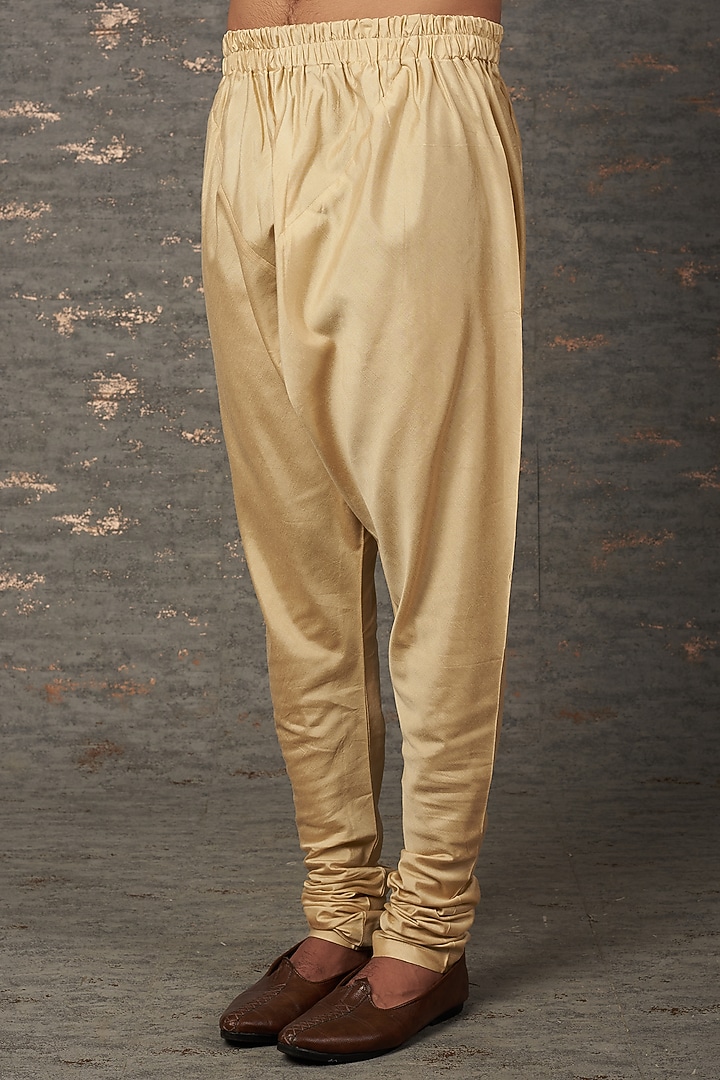 Gold Silk Hand & Machine Embroidered Wedding Sherwani Set by Qbik Men at Pernia's Pop Up Shop