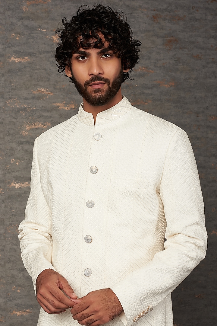 Ivory Embroidered Groom Sherwani Set by Qbik Men at Pernia's Pop Up Shop