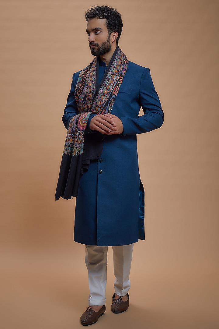 Multi-Colored Wool Embroidered Stole by Qbik Men