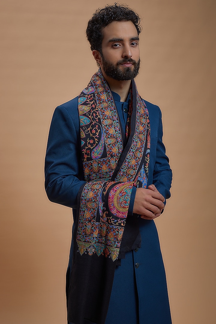 Multi-Colored Wool Embroidered Stole by Qbik Men at Pernia's Pop Up Shop