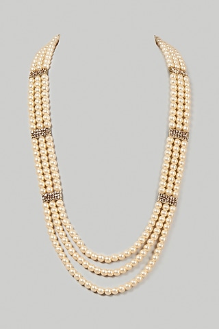 Cream Mala In Pearls by Qbik Men