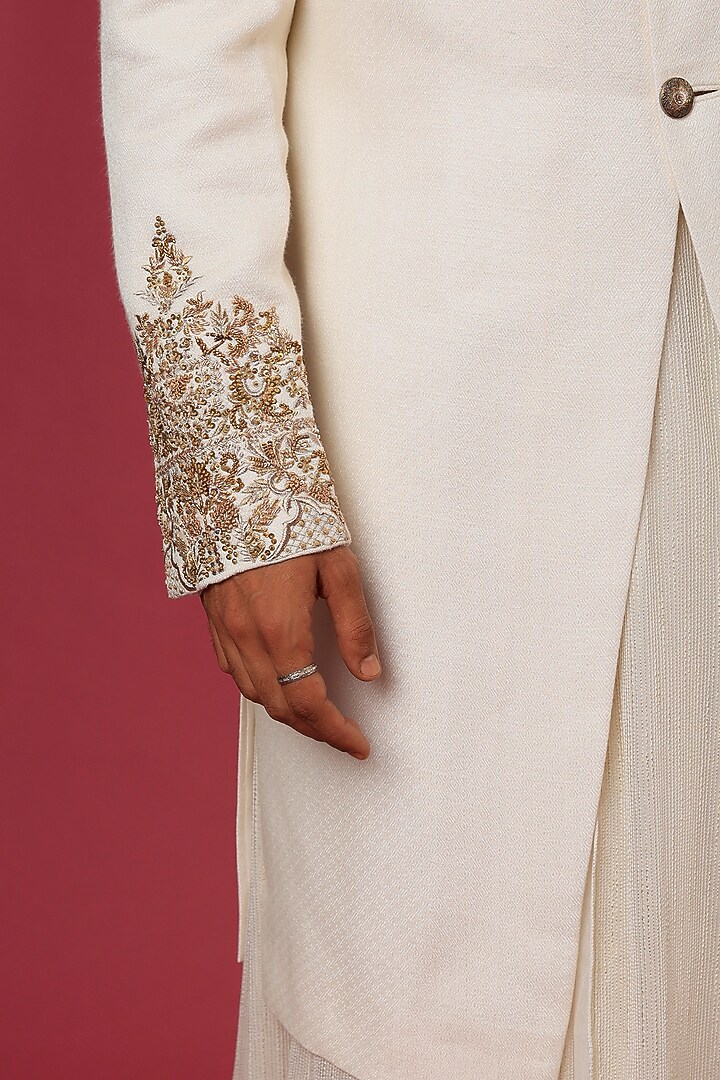 Ivory Silk Groom Sherwani Set by Qbik Men at Pernia's Pop Up Shop
